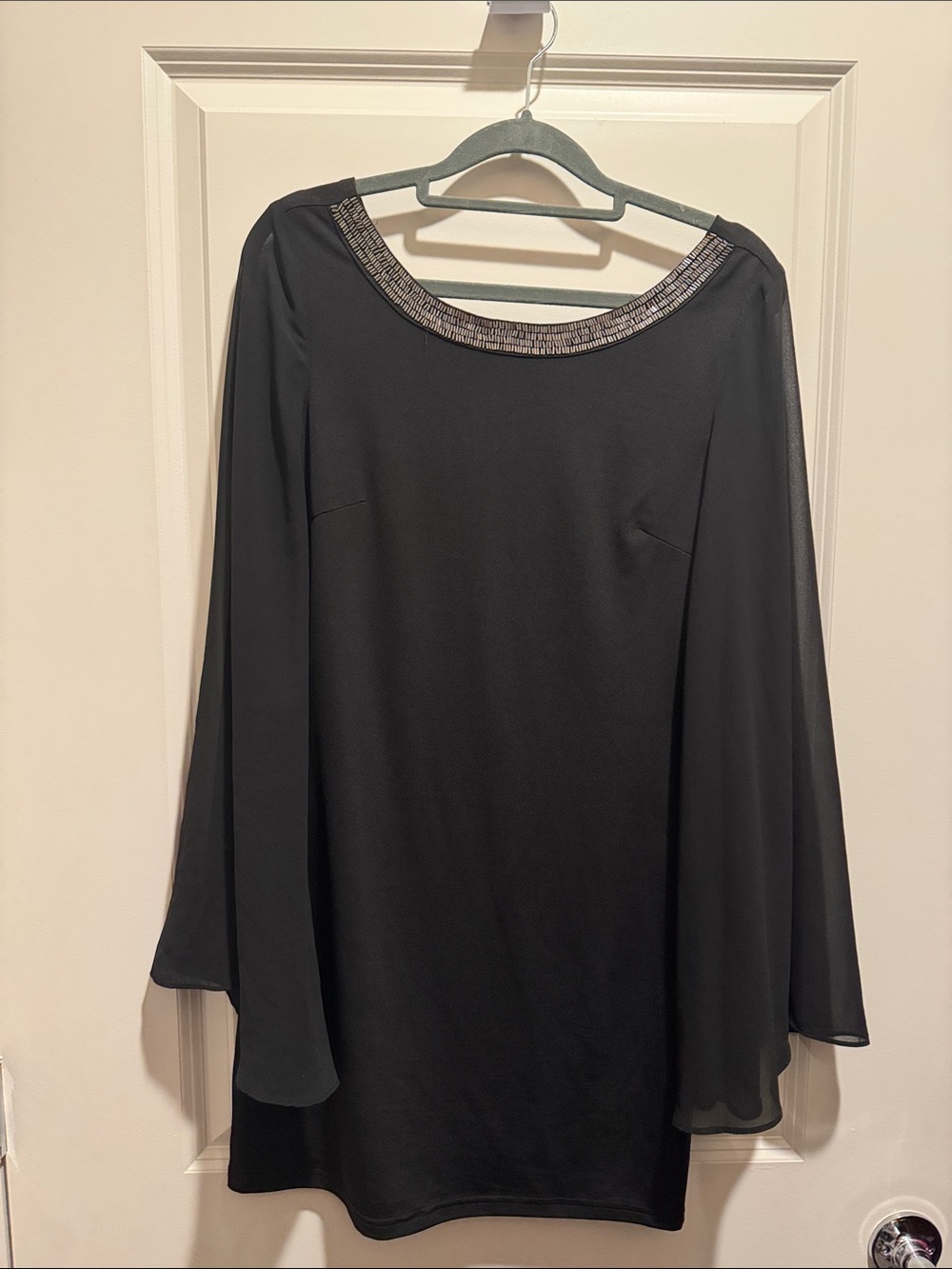 Forever 21 Black Long-Sleeve Beaded Neckline Dress with Bell sleeves